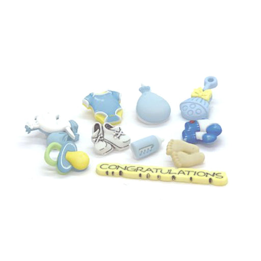 Boy Baby Buttons, Baby Boy Theme Buttons - Shank and Flat Back - 10 Assorted Pieces (nmbtp4423)