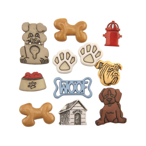 Dog Buttons, Dog Embellishments, Button Theme Pack - Dog Gone It - 11 Pieces/Pkg. (nmbtp4430)