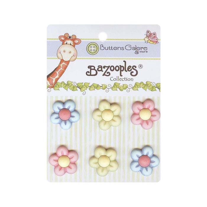 Flower Buttons, Floral Buttons, Buttons - Multi Flowers - 3/4in. - 6 Pieces/Pkg. (nmbz108)