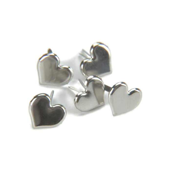 Silver Heart Brads | Silver Heart Fasteners | Metal Paper Fasteners - Silver Heart - 3/8in. - 50 Pieces/Pkg. (nmci92003)