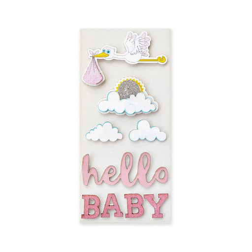 Girl Baby Embellishments | Pink Baby Stickers | Pink Hello Baby Sticker Embellishments - 6 Pieces/Pkg. (nmcr66488)