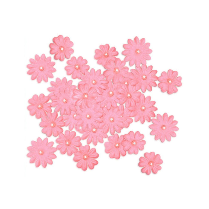 Pink Paper Flowers | Faux Pink Daisies | Handmade Paper Flowers - Pink with Pearl - 32 Pieces/Pkg. (nmfe262b)