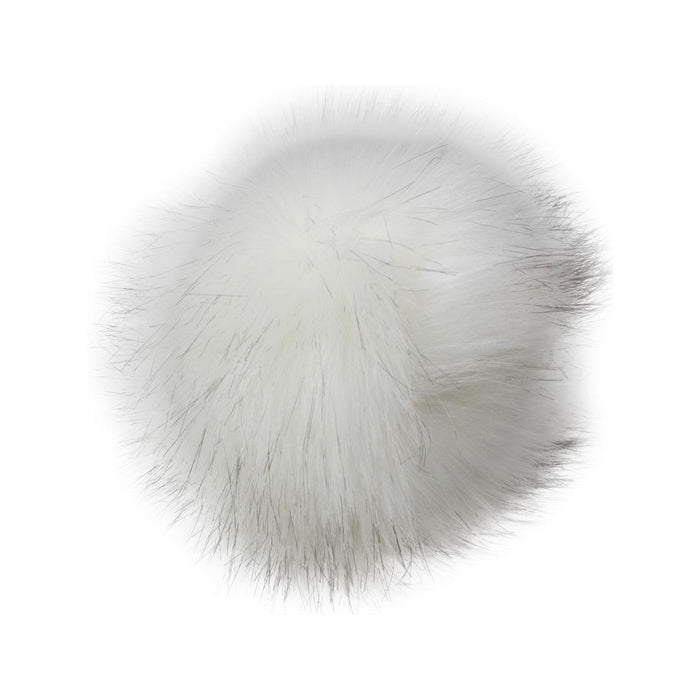 Big White Fur Pom | White Fur Ball | White Black Fluff Ball | White and Black Faux Fur Pom With Loop - 4.5in. in Diameter (nmffpall142)