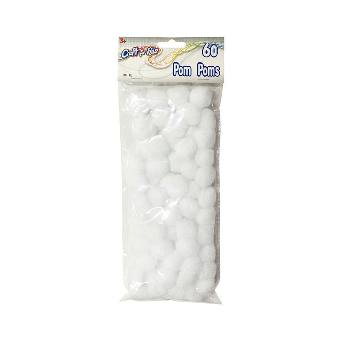 White Pompons | 25mm White Poms | White Pom Poms - 25mm - 60 Pieces/Pkg. (nmhtpom130)