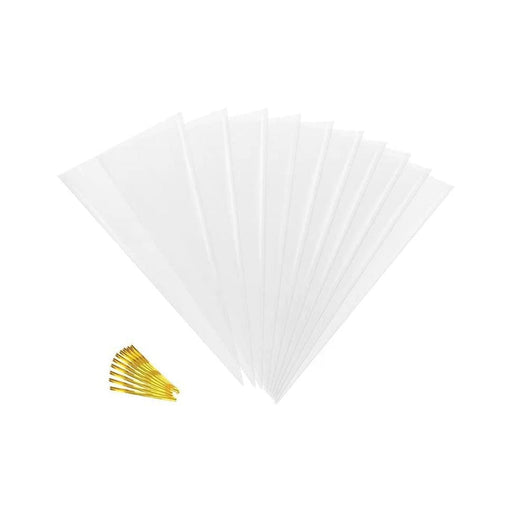 Large Cone Bags | Cone Shaped Bags | Clear Cone Cello Bag with Gold Twist Ties - 14.5in. Long - 10 Pieces/Pkg. (nmpb422)