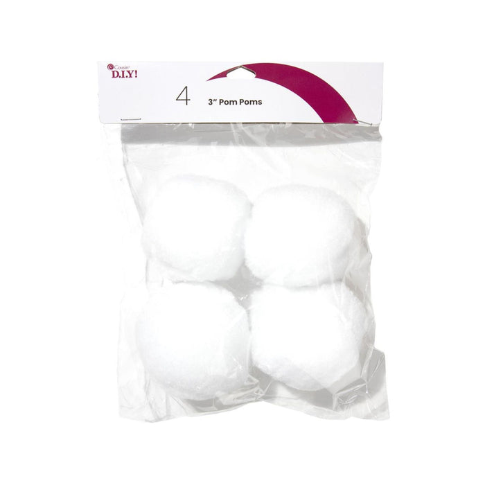 Fake Snowballs | 3 Inch White Pom-Poms - 4 Pieces/Pkg. (nm40000773)
