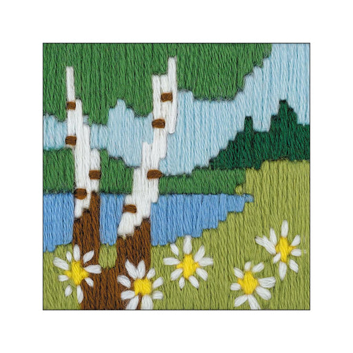 Girls Cross Stitch Kit | Long Stitch Embroidery Kit with Printed Picture ~ Forest Lake - Finished Size 2.25 x 2.25in. (nmr1651)