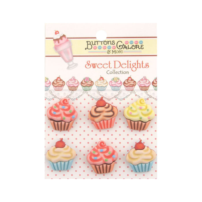 Cupcake Embellishment, Cupcake Buttons - 7/8in. - Shank Back - 6 Pieces/Pkg. (nmsd100)
