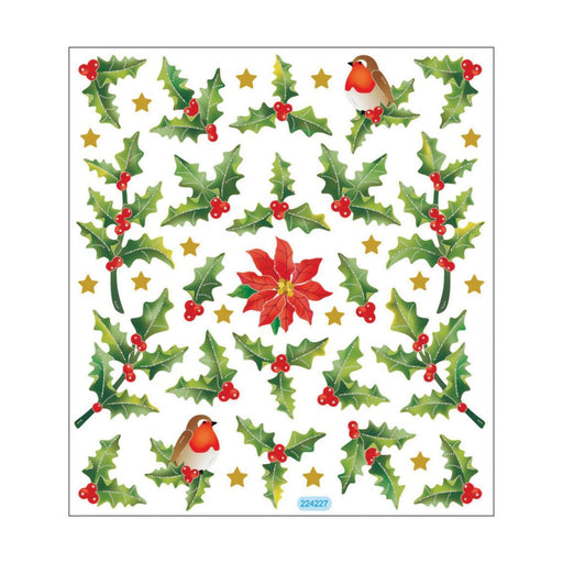 Holly Stickers | Poinsettia Stickers | Holly Berries and Birds Stickers - 1 Sheet - Assorted Sizes (nmsk129mc1291)