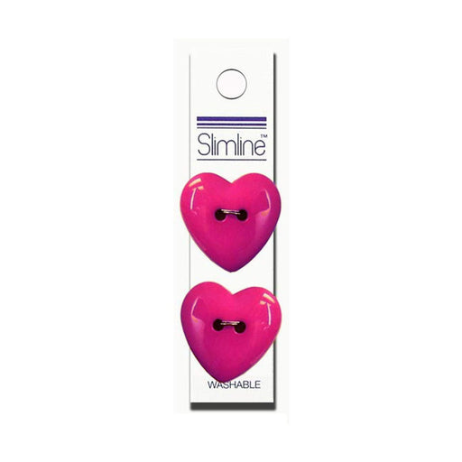 Dark Pink Heart Buttons | Fuchsia Heart Buttons - 2 Hole - 1in. or 25mm - 2 Pieces/Pkg. (nmslf125114)