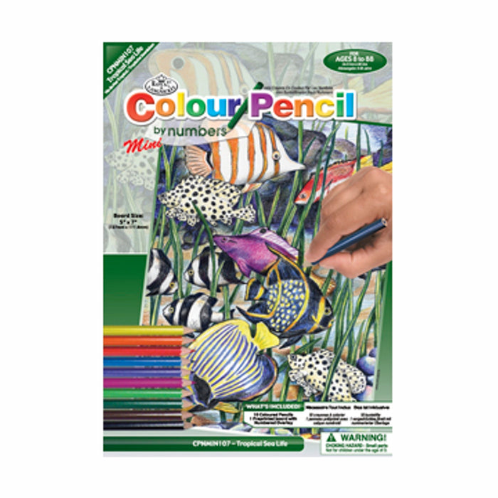 Mini Color Pencil by Number Kit - Tropical Underwater Life - 5in. x 7in. (norcpnmin107)