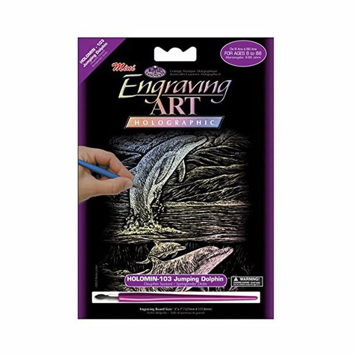 Mini Engraving Art Kit - Holographic - Jumping Dolphin - 5in. x 7in. (norholomin1033t)