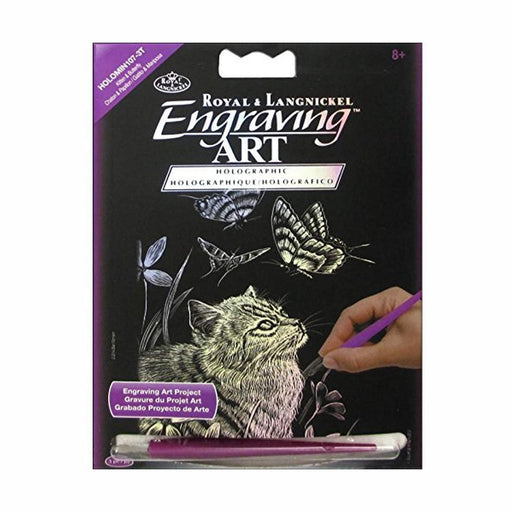 Mini Engraving Art Kit - Holographic - Kitten and Butterfly - 5in. x 7in. (norholomin1073t)