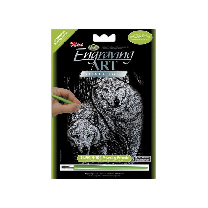 Wolf Craft Kit | Wolf Art Kit | Mini Engraving Art Kit - Silver Foil - Prowling Friends - 5in. X 7in. - 1 Kit (norsilmin1043t)