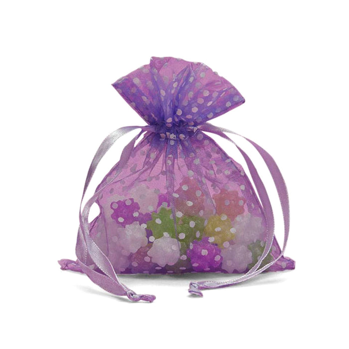 Purple Dot Favor Bags | Sheer Purple Dot Bags | Purple Polka Dot Flat Organza Bag - 3in. x 4in. - 30 Pieces/Pkg. (pm09111180)
