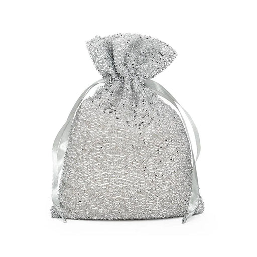 Silver Pouches | Silver Drawstring Bags | Silver Metallic Glam Fabric Bags - 3in. X 4in. - 12 Pieces/Pkg. (pm0914199)