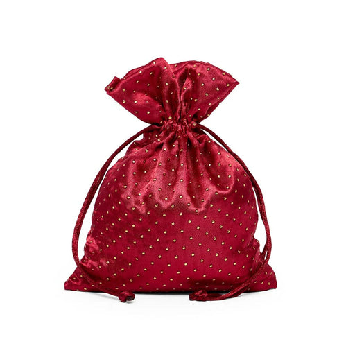 Burgundy Gold Gift Bags | Wine Gold Dot Bags | Burgundy Satin Gold Pearl Bags - 5in. x 7in. - 12 Pieces/Pkg. (pm09221332)