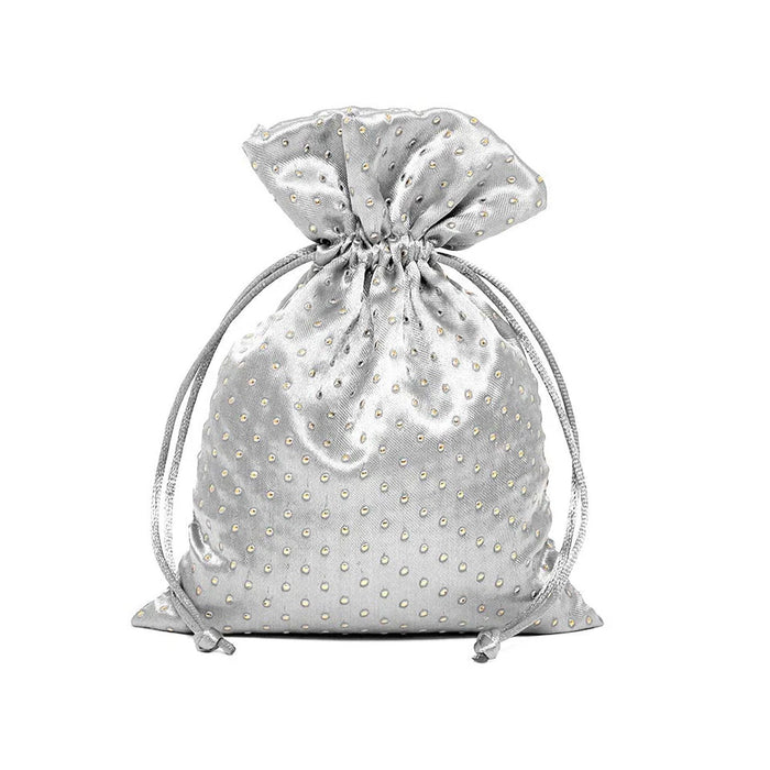 Silver Gold Gift Bags | Silver Gold Dot Bags | Silver Satin Gold Pearl Bags - 5in. x 7in. - 12 Pieces/Pkg. (pm09221399)