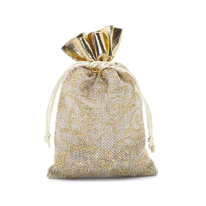 Italian Wedding Favor Bags | Ornate Gold Bags | Gold Florentine Jute Fabric Bag - 4in. x 6in. - 12 Pieces/Pkg. (pm09330401)