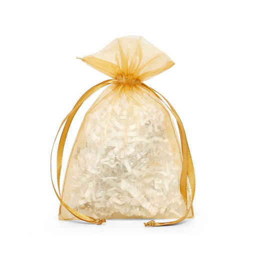 Gold Favor Bags | Sheer Gold Bags | Gold Flat Organza Bags - 3in. x 4in. - 30 Pieces/Pkg. (pm09870155)