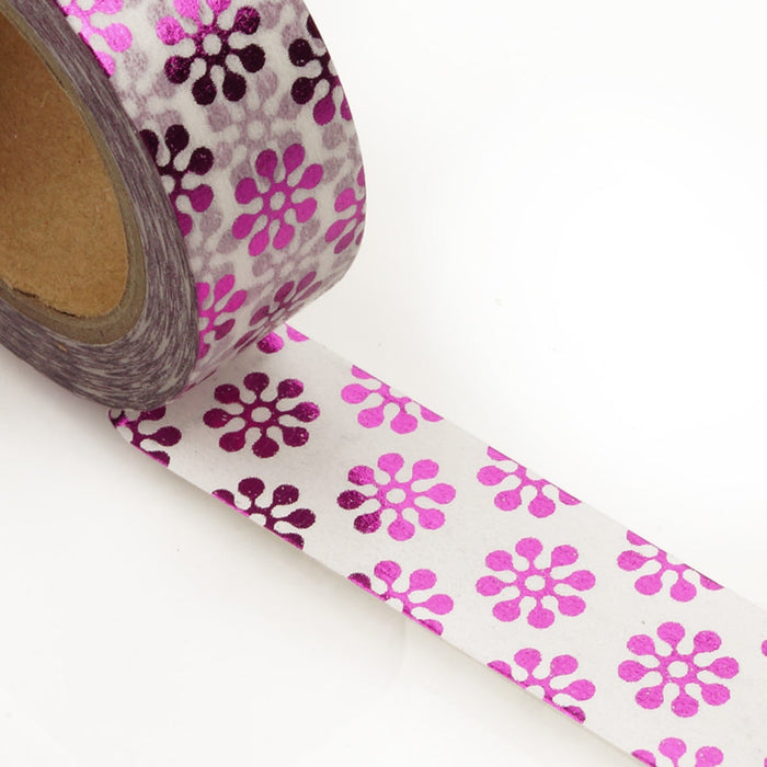 White and Metallic Pink Daisy Washi Tape - 9/16in. X 10 Yards (pm34290102)