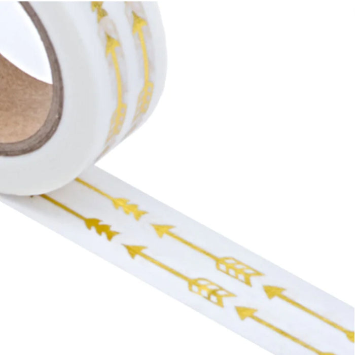 Gold Arrow Tape, Gold Arrows Washi Tape - White with Gold Metallic Arrows - 9/16in. x 10 Yards (pm34380604)