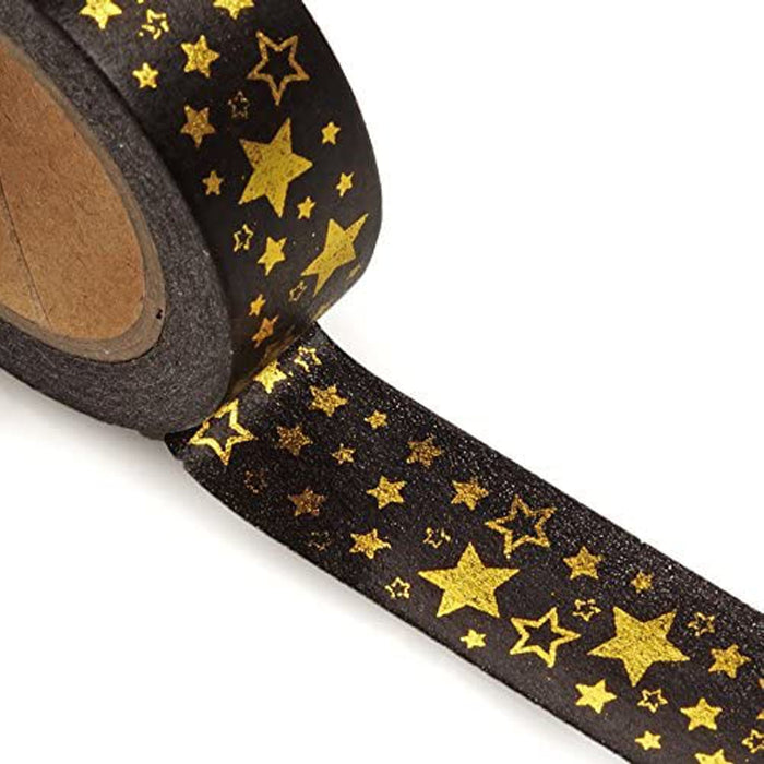 Black with Gold Star Metallic Washi Tape - 9/16in. X 10 Yards (pm34400 —  Crafted Gift Inc.