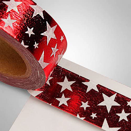 Red and White Stars On Foil Washi Tape - 9/16in. X 10 Yards (pm34400401)