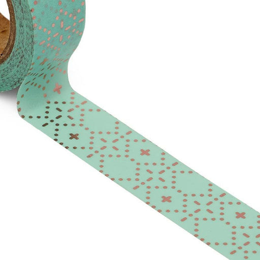 Dashes and Dots Tape, Blue Gold Tape, Aqua Blue and Gold Stitchery Washi Tape - 9/16in. x 10 Yards (pm34550552)
