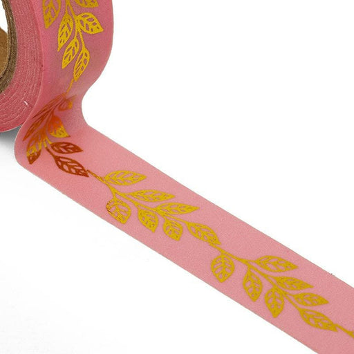 Gold Leaf Tape, Gold Leaf Craft Tape, Gold Leaf on a Pink Background Washi Tape - 9/16in. x 10 Yards (pm34550559)