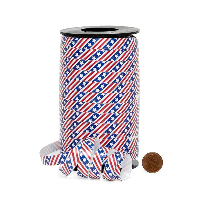 Patriotic Ribbon | USA Curling Ribbon | Stars and Stripes Printed Curling Ribbon - 3/8in. x 250 Yards (pm44365077)