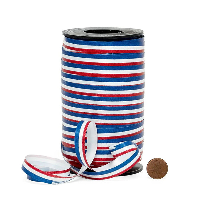 Patriotic Curling Ribbon | July 4 Balloon Ribbon | Red White and Blue Tricolor Printed Curling Ribbon - 3/8in. x 250 Yards (pm44365176)
