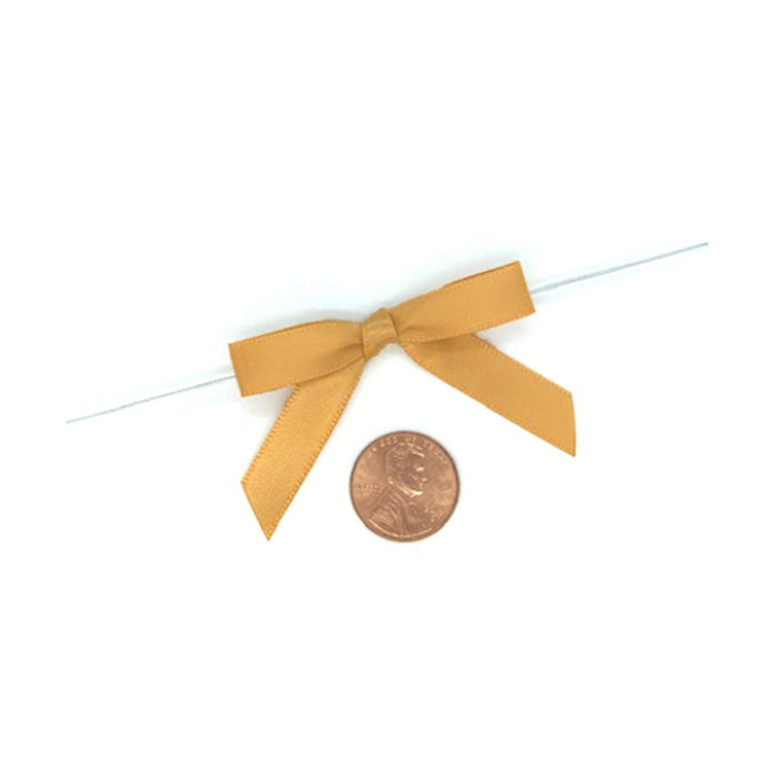 Harvest Gold Satin Bows | Premade Antique Gold Bows | Pre-Tied Satin Bows With Wire Ties - Old Gold - 3/8in. x 2in. - 12 Pieces (pm4824727)