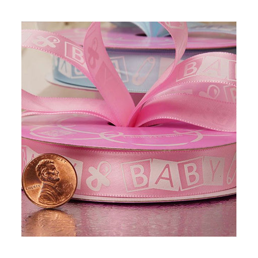 Baby Block Ribbon | Baby Girl Ribbon | Pink Baby Satin Ribbon - 5/8in. x 25 Yds (pm4968734)