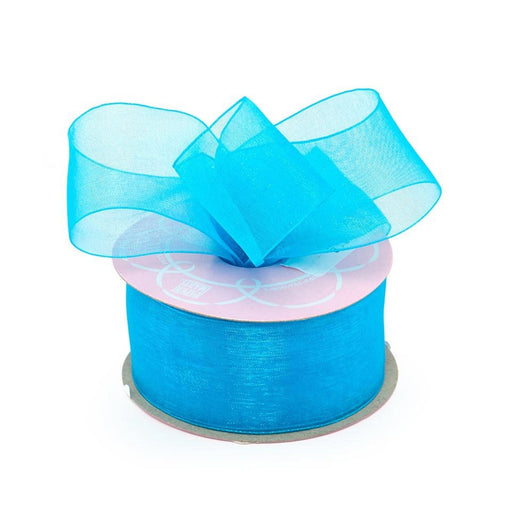 Blue Organza Ribbon | Turquoise Ribbon | Turquoise Shimmer Sheer Organza Ribbon - 1 1/2in. x 25 Yards (pm501775)