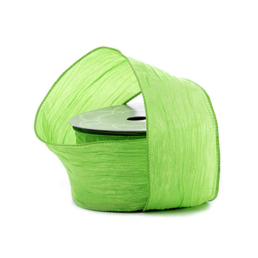 Lime Crepe Ribbon | Wide Lime Ribbon | Lime Green Solid Crepe Fabric Wired Ribbon - 2 1/2in. x 10 Yards (pm56005460)