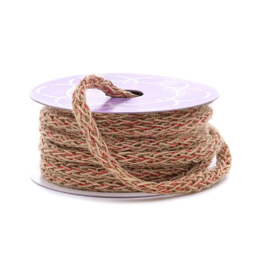 Burlap Braided Cord | Brown Red Jute | Burlap Soft Braid Cord - Natural/Red Metallic - 8mm x 10 Yds (pm56008702)