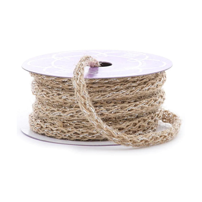 Brown Silver Cord | Brown Silver Jute | Burlap Soft Braid Cord - Natural/Metallic Silver - 8mm x 10 Yds (pm56008703)