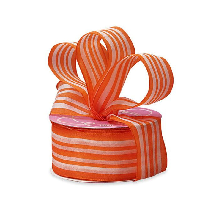 Orange White Ribbon | Orange Striped Ribbon | Orange and White Multi Lines Ribbon - 1 1/2in. x 20 Yds (pm56121102)