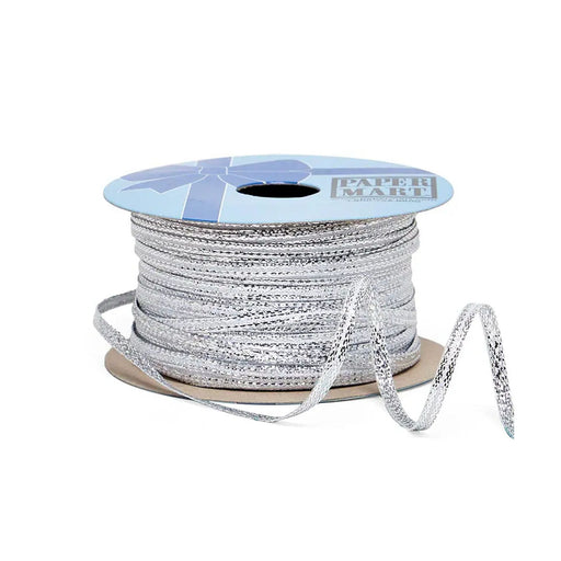 Sparkly Silver Cord | Silver Metallic String | Silver Narrow Crystalized Metallic Flat String - 1/8in. x 50 Yards (pm56152313)
