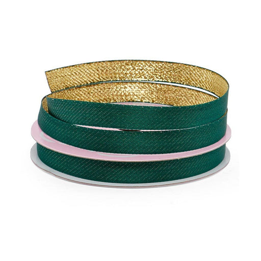 Green Gold Ribbon | Green Gold Gift Bows | Forest Gold Narrow Bi-Color Metallic Back Ribbon - Double Faced - 5/8in. x 25 Yards (pm56171807)