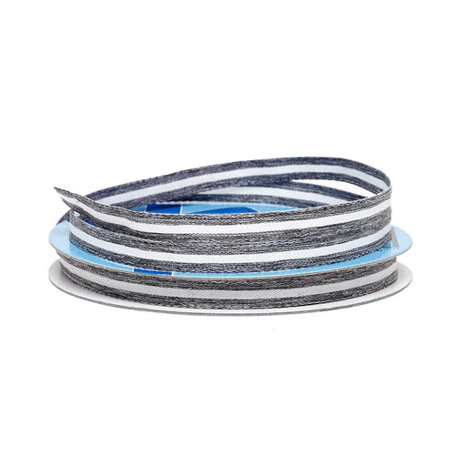 Gray Stripe Ribbon | Grey Linen Ribbon | Narrow Center Stripe Natural Ribbon - Gray and White - 3/8in. x 25 Yds (pm56270333)