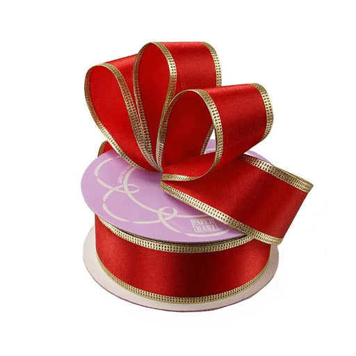 Red Gold Edge Ribbon | Red Gold Bows | Red Gold Crimped Metallic Edge Satin Ribbon - 1 1/2in. x 25 yards (pm563511530)