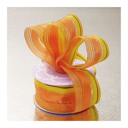 Orange Yellow Ribbon | Tropical Ribbon | Orange Yellow Lines Satin Sheer Wired Ribbon - 1 1/2in. x 10 Yards (pm563521503)