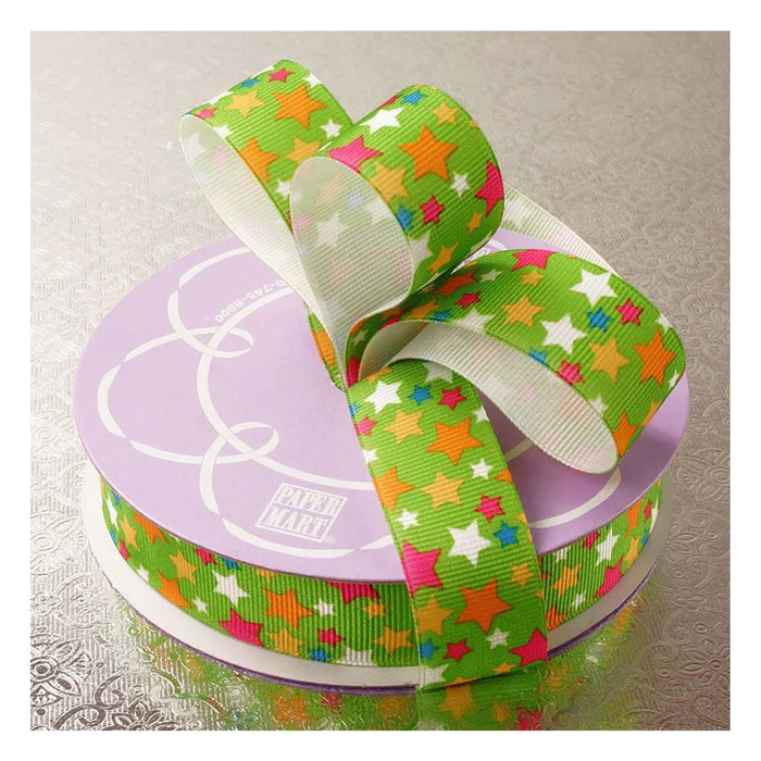 Star Ribbon | Star Bows | Colored Stars Ribbon | Lime Party Stars Grosgrain Ribbon - 5/8in. x 25 Yds (pm564030667)
