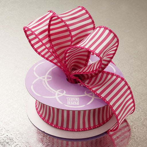 Pink Striped Ribbon | Pink Circus Ribbon | Hot Pink Cotton-Blend Wired Edge Horizontal Striped Ribbon - 1 1/2in. x 10 Yards (pm565051533)