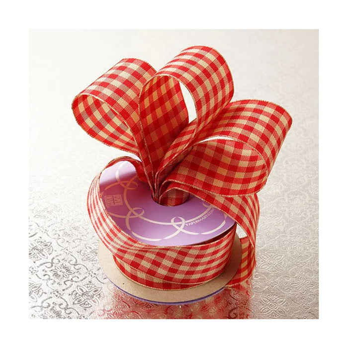 Red Plaid Ribbon  Red Gingham Ribbon - Natural Style - 1 1/2in. x 10 —  Crafted Gift Inc.