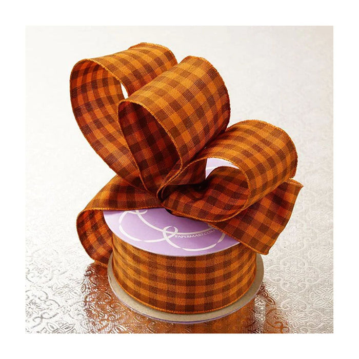 Orange Plaid Ribbon  Orange Gingham Ribbon- Natural Style - Burnt Ora —  Crafted Gift Inc.