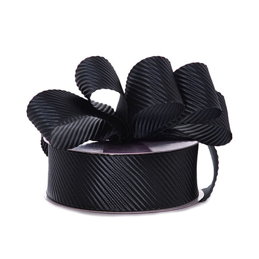 Black Striped Ribbon | Black Ribbed Ribbon | Black Diagonal Embossed Satin Ribbon - 7/8in. x 25 Yards (pm57081020)