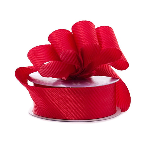 Red Striped Ribbon | Red Ribbed Ribbon | Red Diagonal Embossed Satin Ribbon - 7/8in. x 25 Yards (pm57081030)